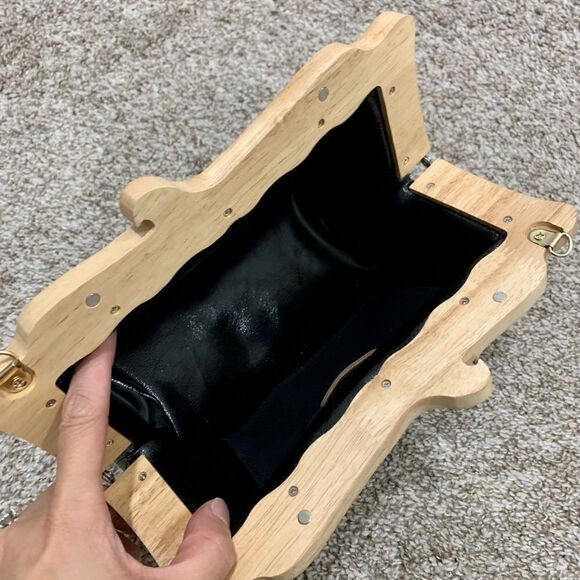 Handmade Genuine Cowhide Embossed  Leather Wooden Frame Purse & 2 Strap Styles - Picture 14 of 15